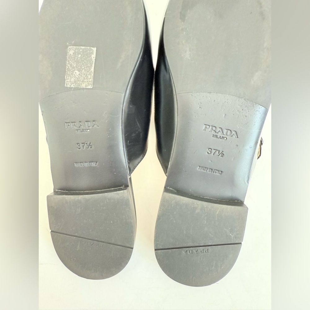 Prada Black Spazzolato Leather Mary Jane Mules Pointed Toe flats EU 37.5 - Picture 7 of 8